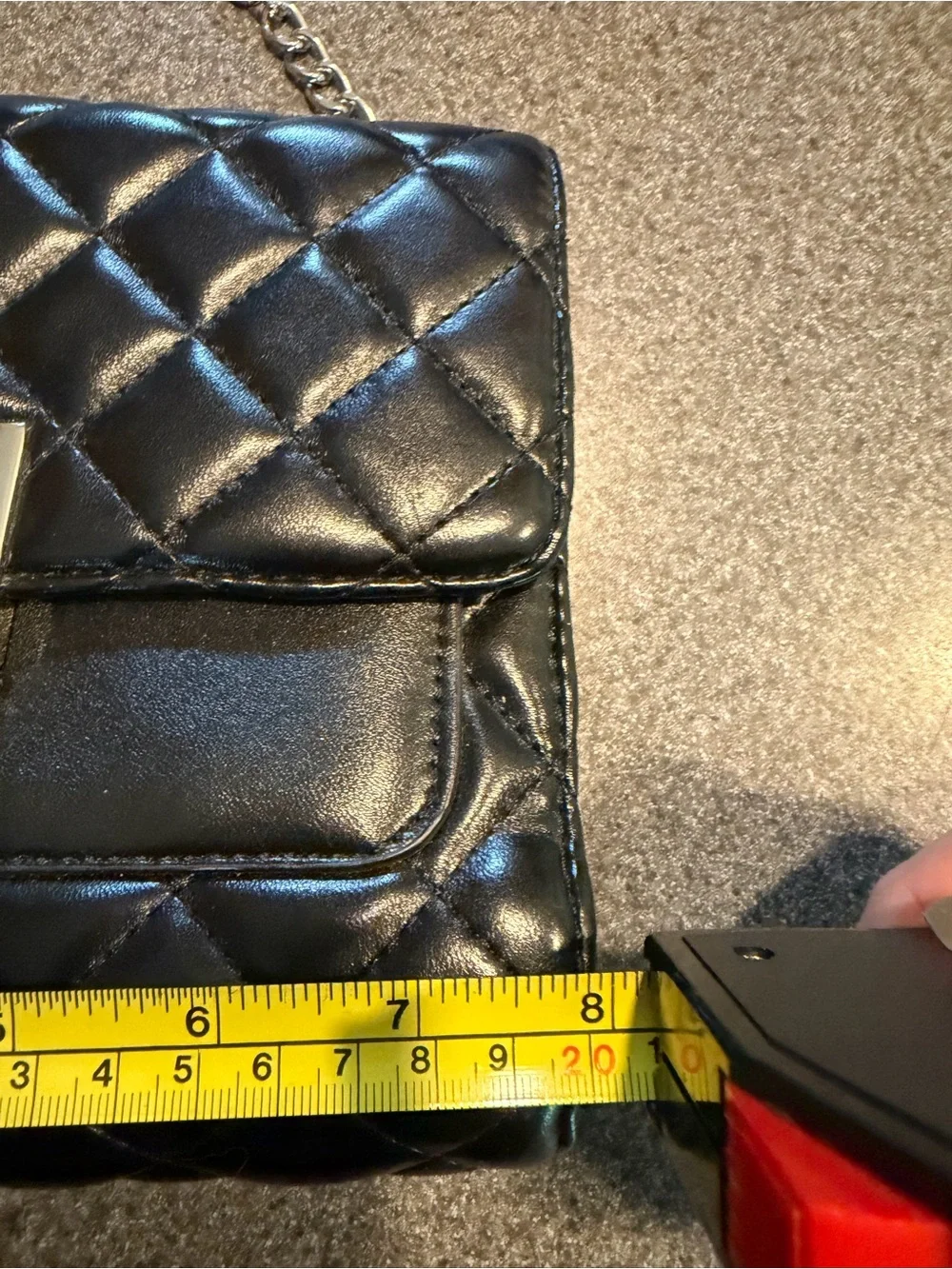 Black Quilted Chain Strap Crossbody Bag Turn Lock Purse